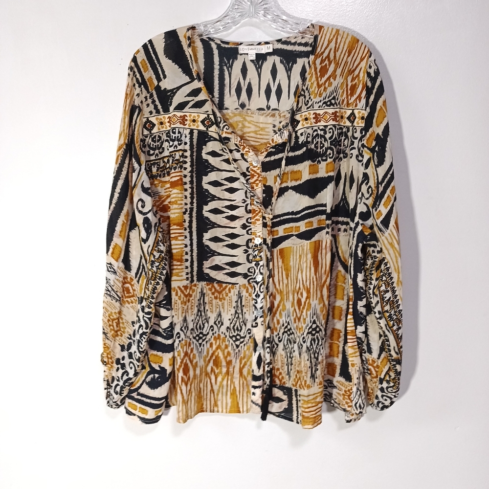 Love Kyla MultiI-Color Geometric Print Ivy Blouse Top Size M